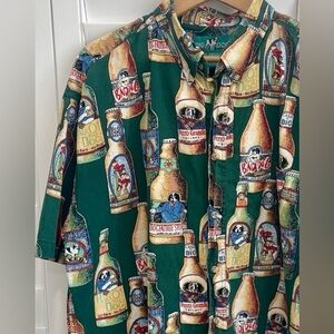 VNTG BIG DOGS Beer Bottle Hawaiian Button Collar Short Sleeve Pocket Shirt 2XL